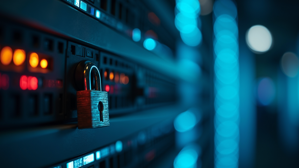 Close-up view of a security lock on a computer network