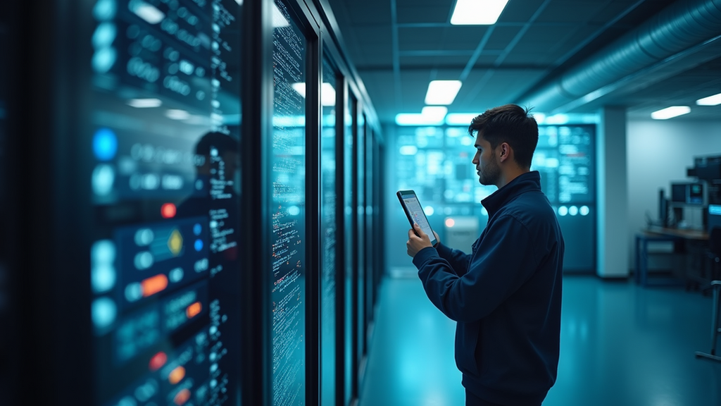 Eye-level view of a technician managing cloud infrastructure