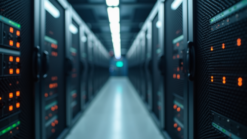 Eye-level view of a network switch in a data center