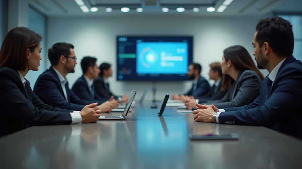 Eye-level view of a business meeting focused on IT strategies
