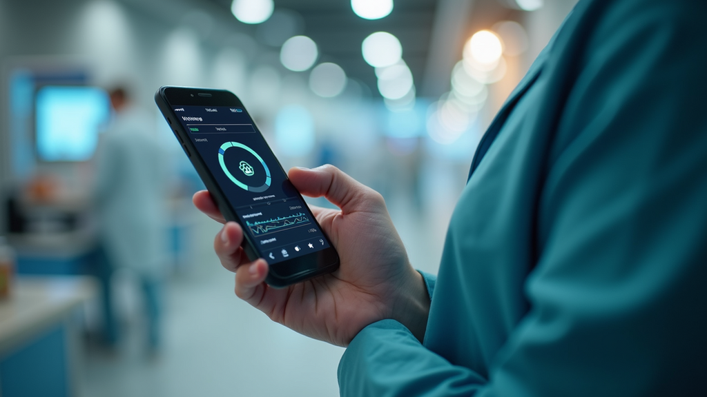 Eye-level view of a patient using a health tracking app on a smartphone